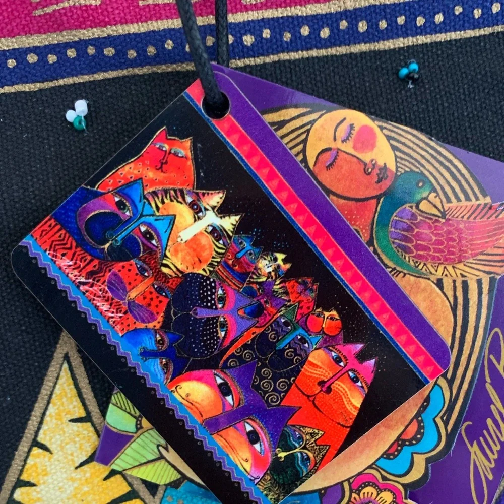 LAUREL BURCH Tote Bag Cat Faces Art Large Colorful Boho Style Shoulder Bag NWT - Picture 12 of 16